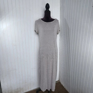 Forever Rose Couture Women's Plus Black Beige Stretch Striped T-shirt Dress 2X